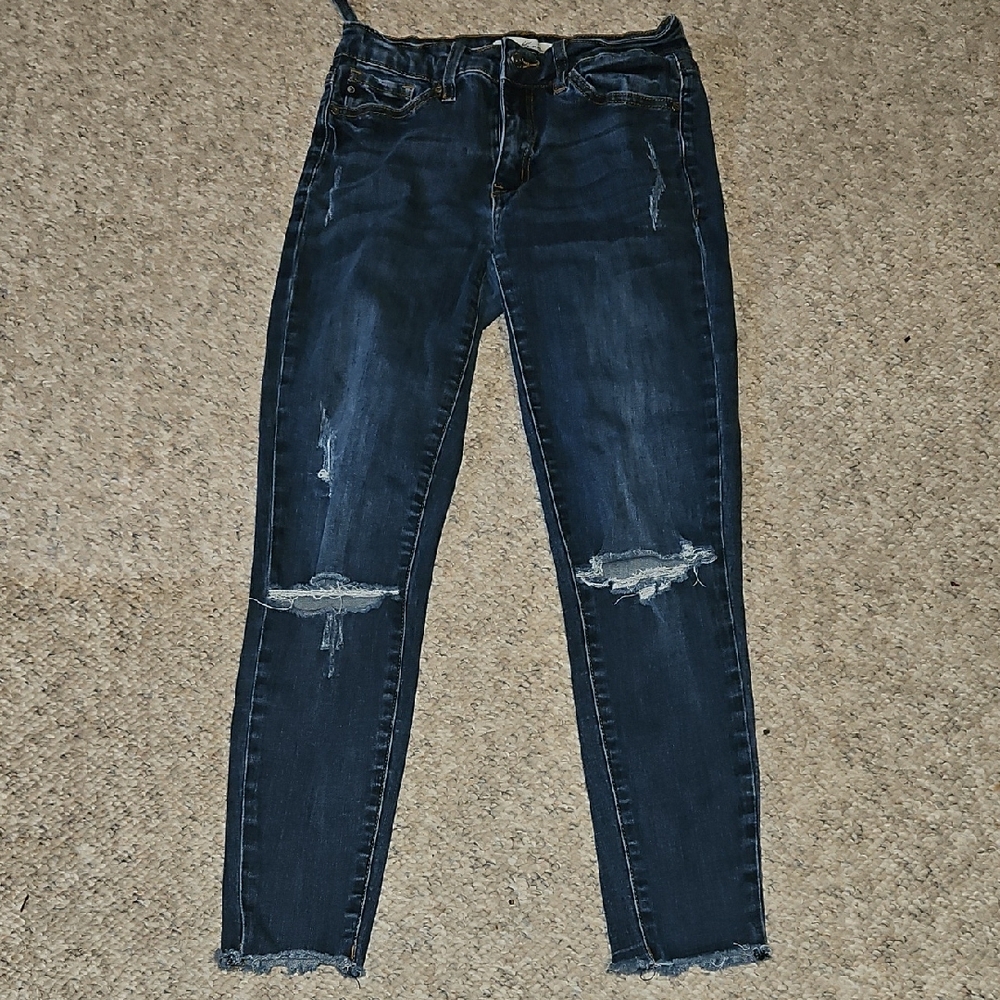 Women's Distressed Jeans - Dark Blue